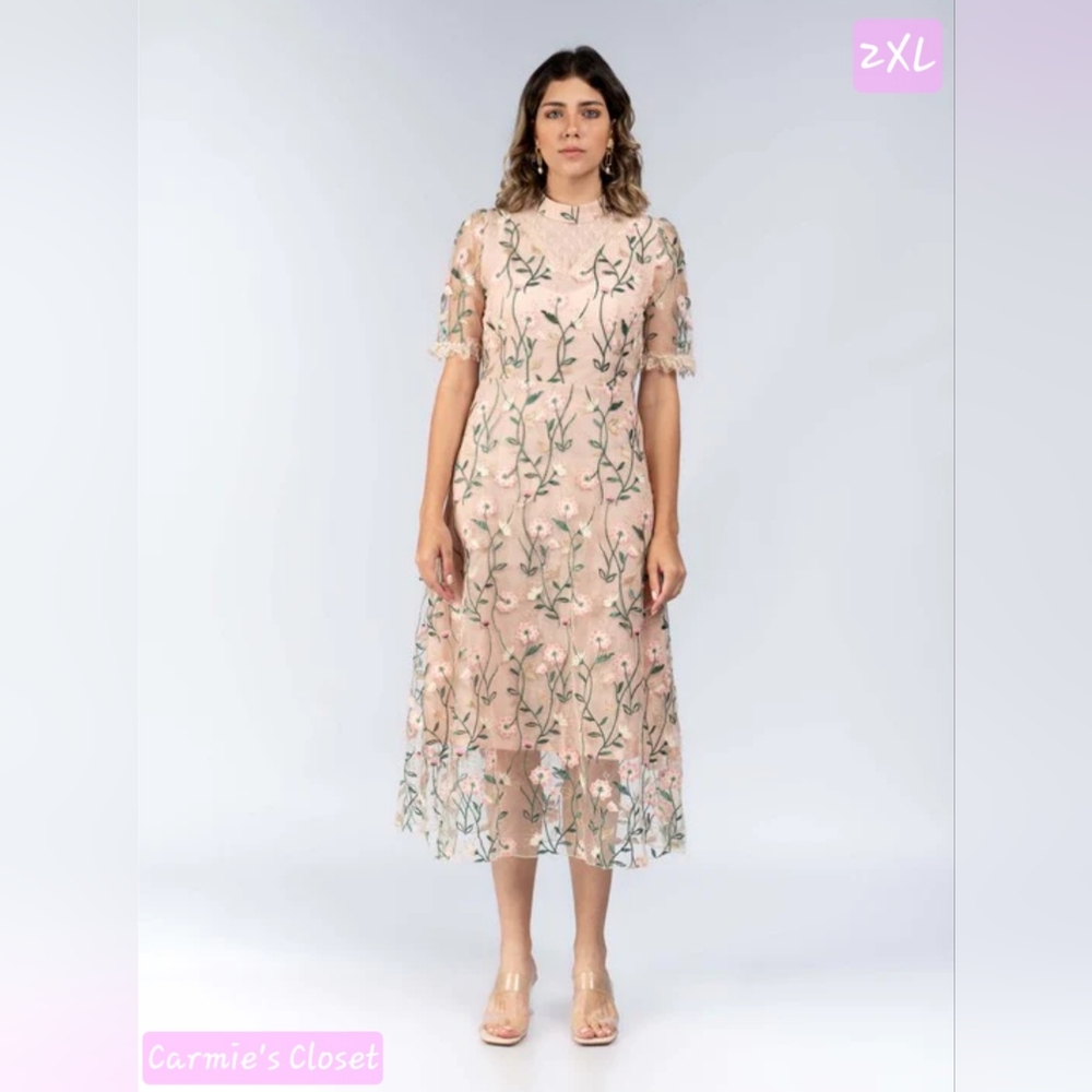 🔥LIKE NEW🔥OBO🔥 🔴 Women's Lilian Blush Embroidered Midi Dress